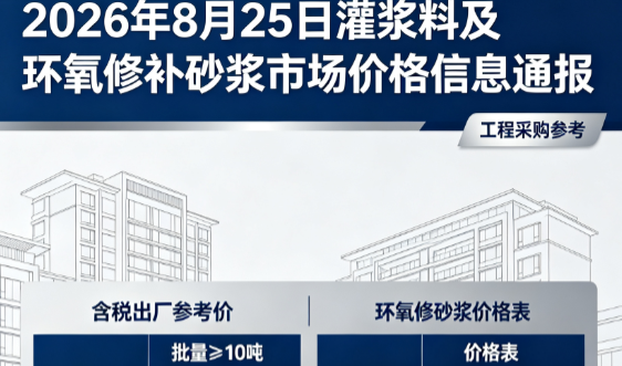 贞丰2026年8月25日灌浆料及环氧修补砂浆市场价格信息通报